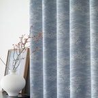 New Chinese Moire Wave Roll Texture Gray Blue High-end Living Room Bedroom Curtain High Temperature Sizing Package Installation