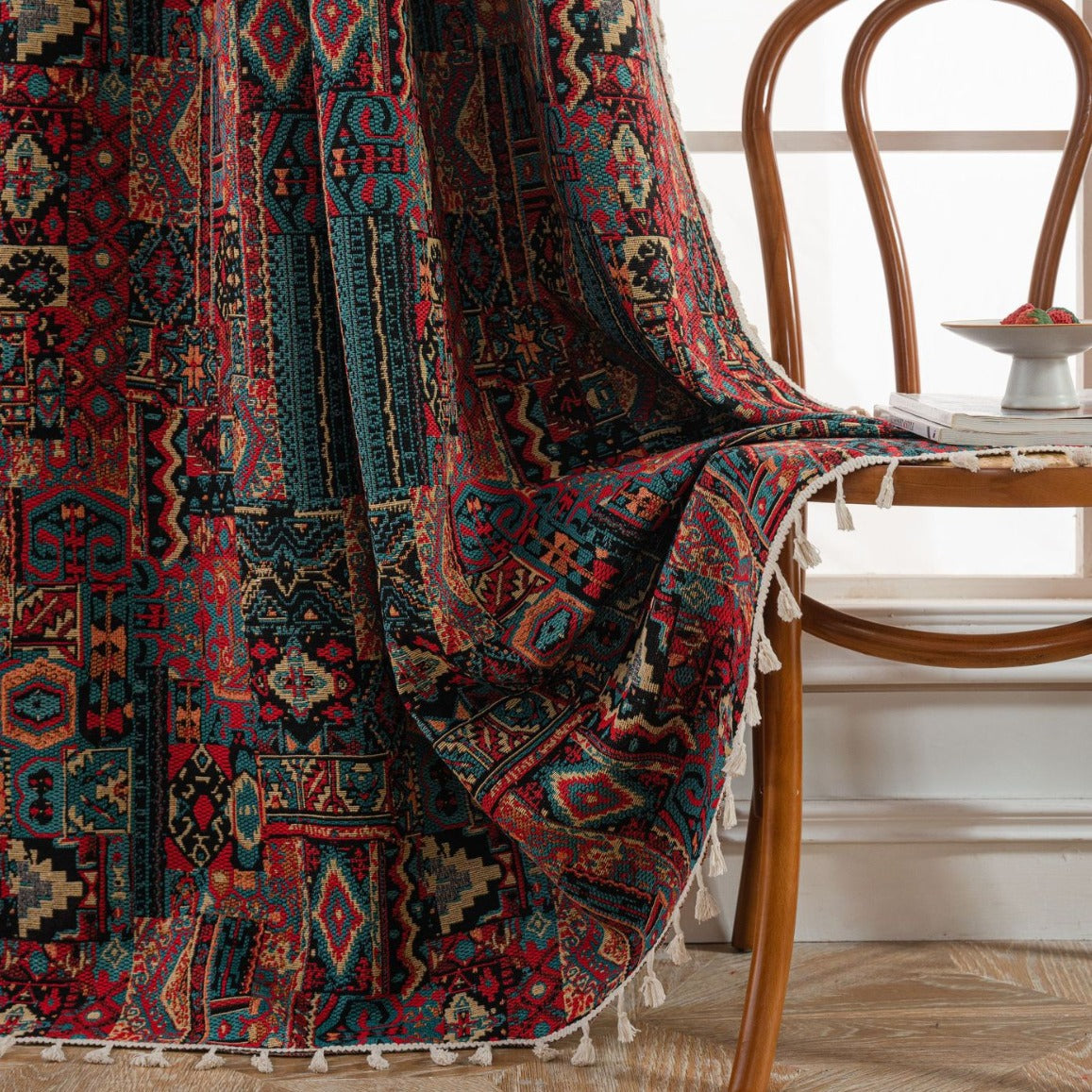 Geometric Contrast Jacquard Curtain Semi-Shading Finished Kitchen Window Treatment Floating Style Direct Supply