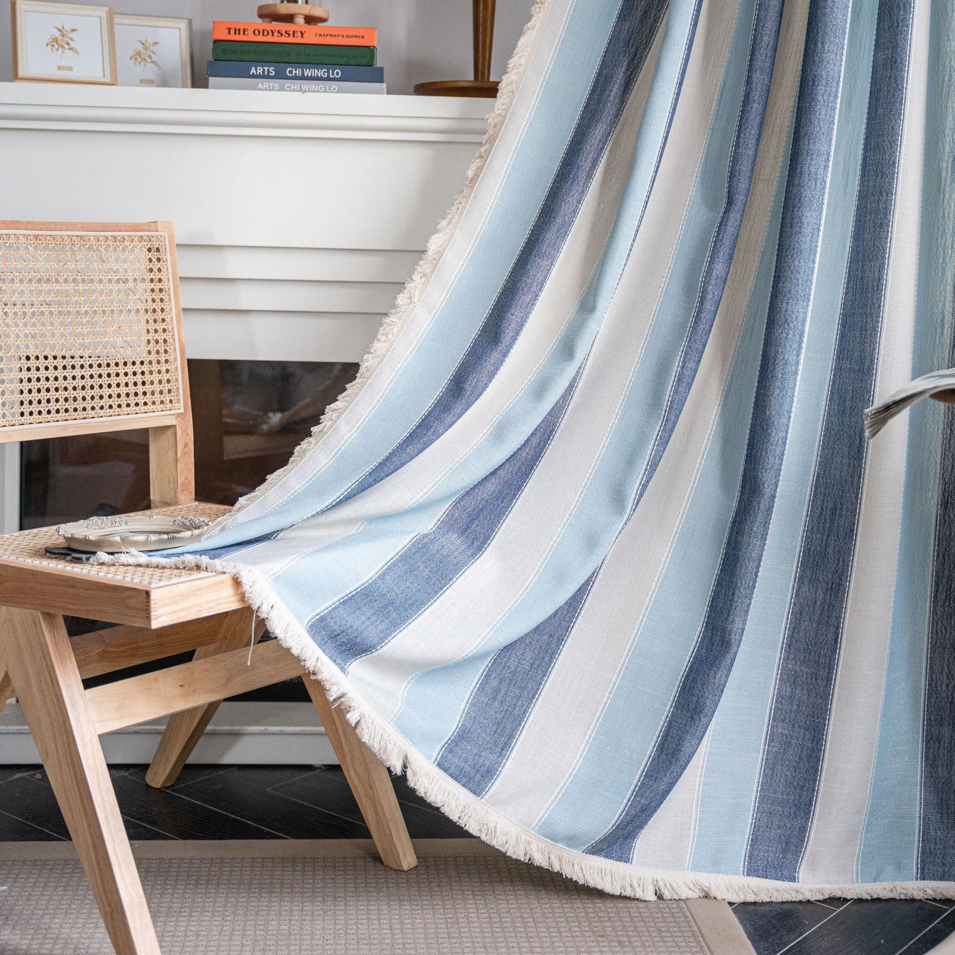 Shade curtains Rhyme Curtain Finished Striped Yarn-dyed White Whisker Contrast Kitchen Curtain Country Style Living Room Semi-Shaded Bay Window