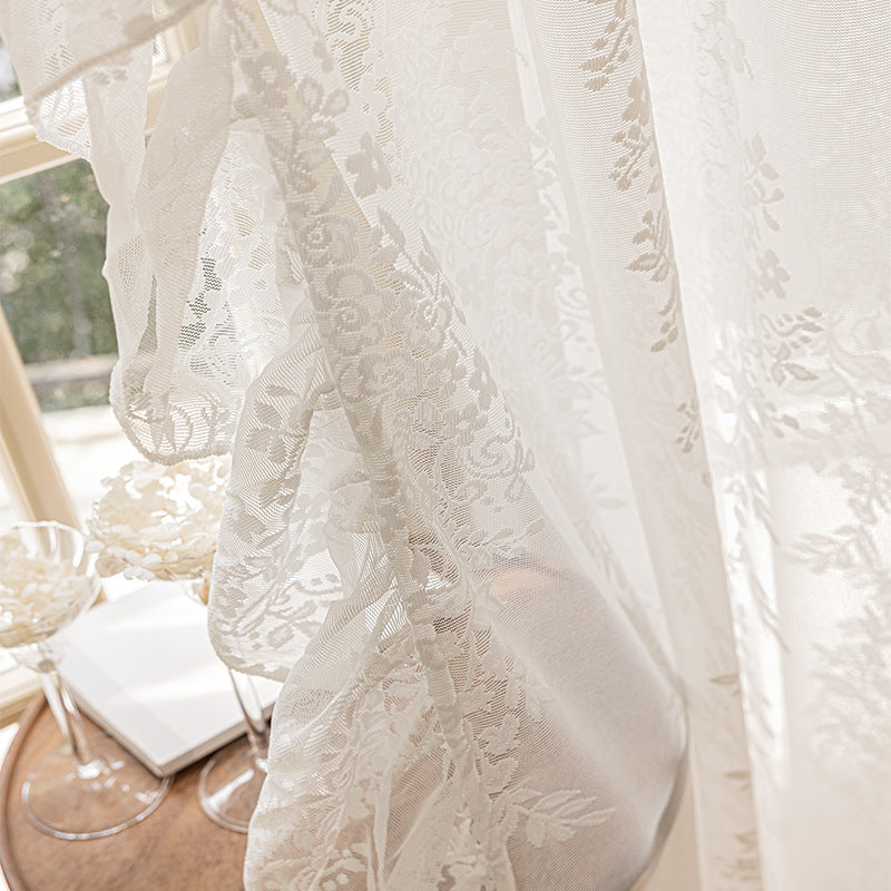 Flowers like brocade new lace gauze curtain transparent window screen bedroom light luxury high-end French bay window balcony window