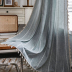 Bay Window Curtain Finished Green Contrasting Color Blocking Curtain Semi-shading Tassel Embroidered Door Curtain Bedroom Rural Style