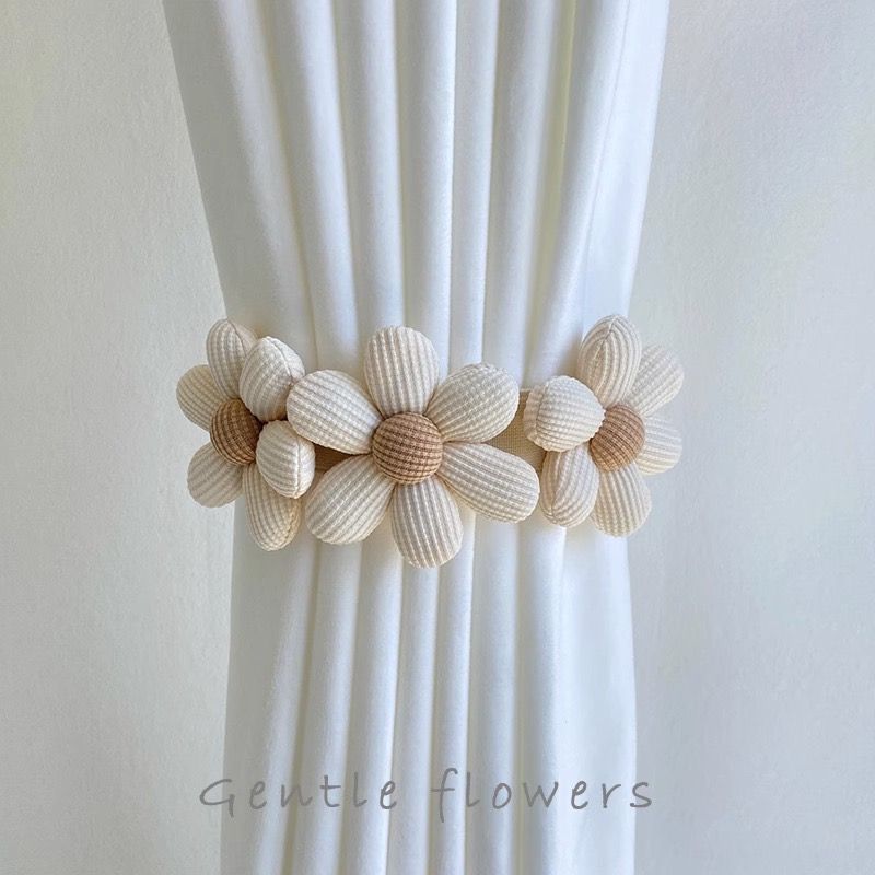 Accessary Celebrant Large 8CM Cotton and Linen Flower Curtain Strap Punch-free Elastic Curtain Buckle Cross-border in stock Curtain Accessories