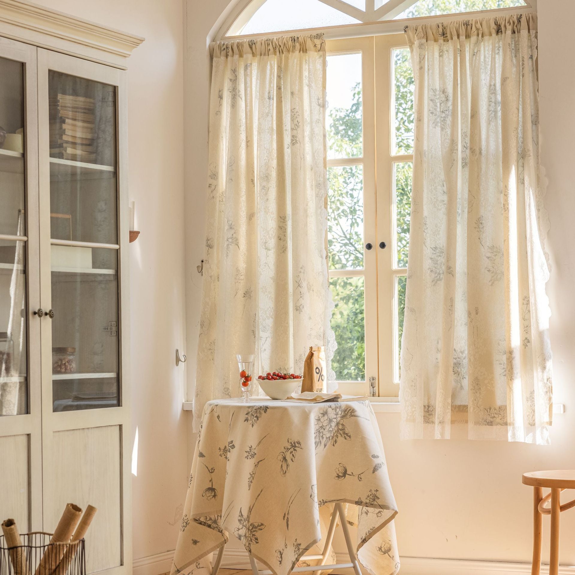 Grey Printed Curtain Sketch Semi-Shading Short Design Fresh Style Direct from Factory