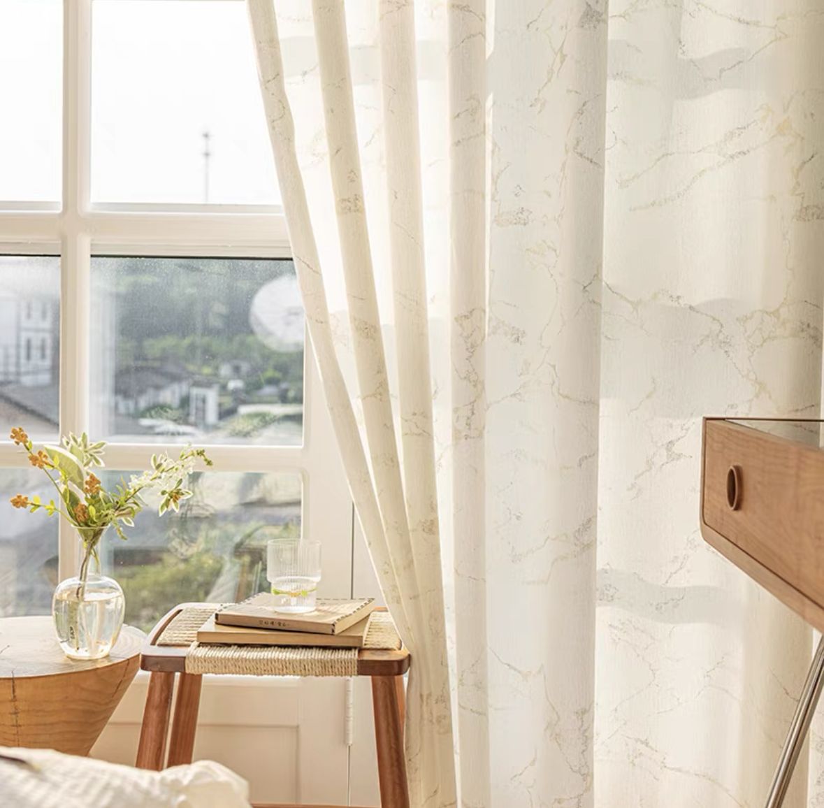 Marbling window screen gauze curtain living room dining room balcony transparent gauze curtain thickened window screen white gauze sun protection