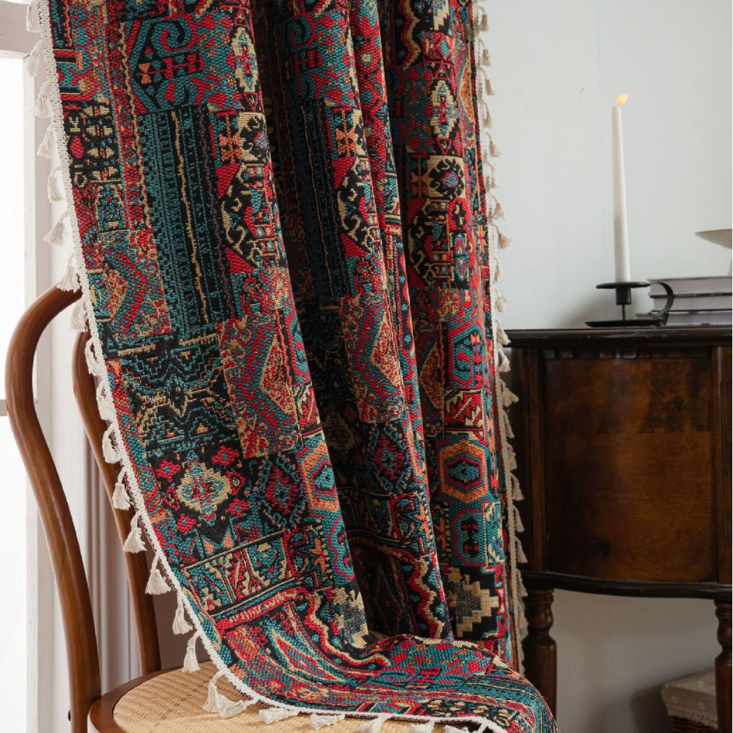 Geometric Contrast Jacquard Curtain Semi-Shading Finished Kitchen Window Treatment Floating Style Direct Supply
