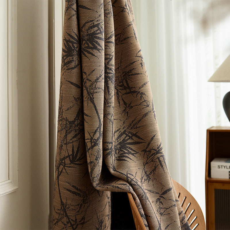 New Chinese Style Bamboo Cotton Linen Yarn-dyed Jacquard French Retro Antique Bamboo Curtain High-end Blackout Curtain