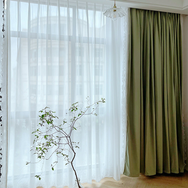 Custom French Curtain Matcha Green Australian Wool Lace Bedroom Living Room Shading Curtain Finished Cloth Curtain