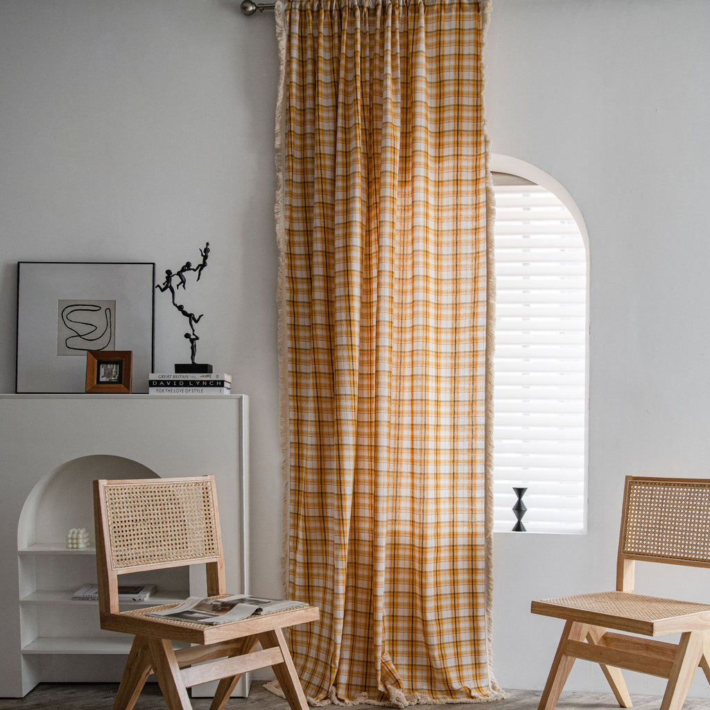 Curtain Plaid Yarn-dyed American Curtain Finished Kitchen Curtain Bay Window Curtain Semi-shading Balcony