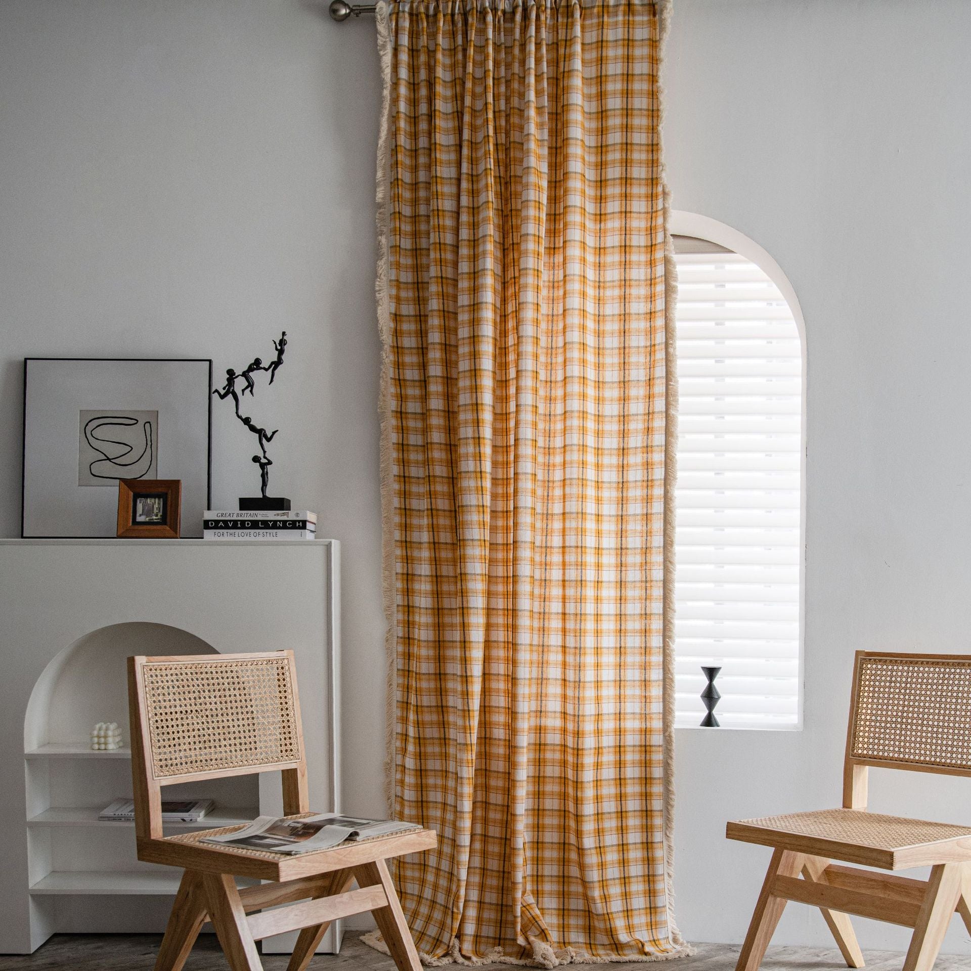 Curtain Plaid Yarn-dyed American Curtain Finished Kitchen Curtain Bay Window Curtain Semi-shading Balcony