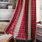 Curtain Green Plaid Stitching Yarn-dyed American Curtain Finished Kitchen Curtain Bay Window Curtain Semi-shading