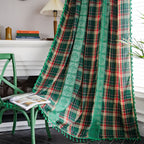 Curtain Green Plaid Stitching Yarn-dyed American Curtain Finished Kitchen Curtain Bay Window Curtain Semi-shading