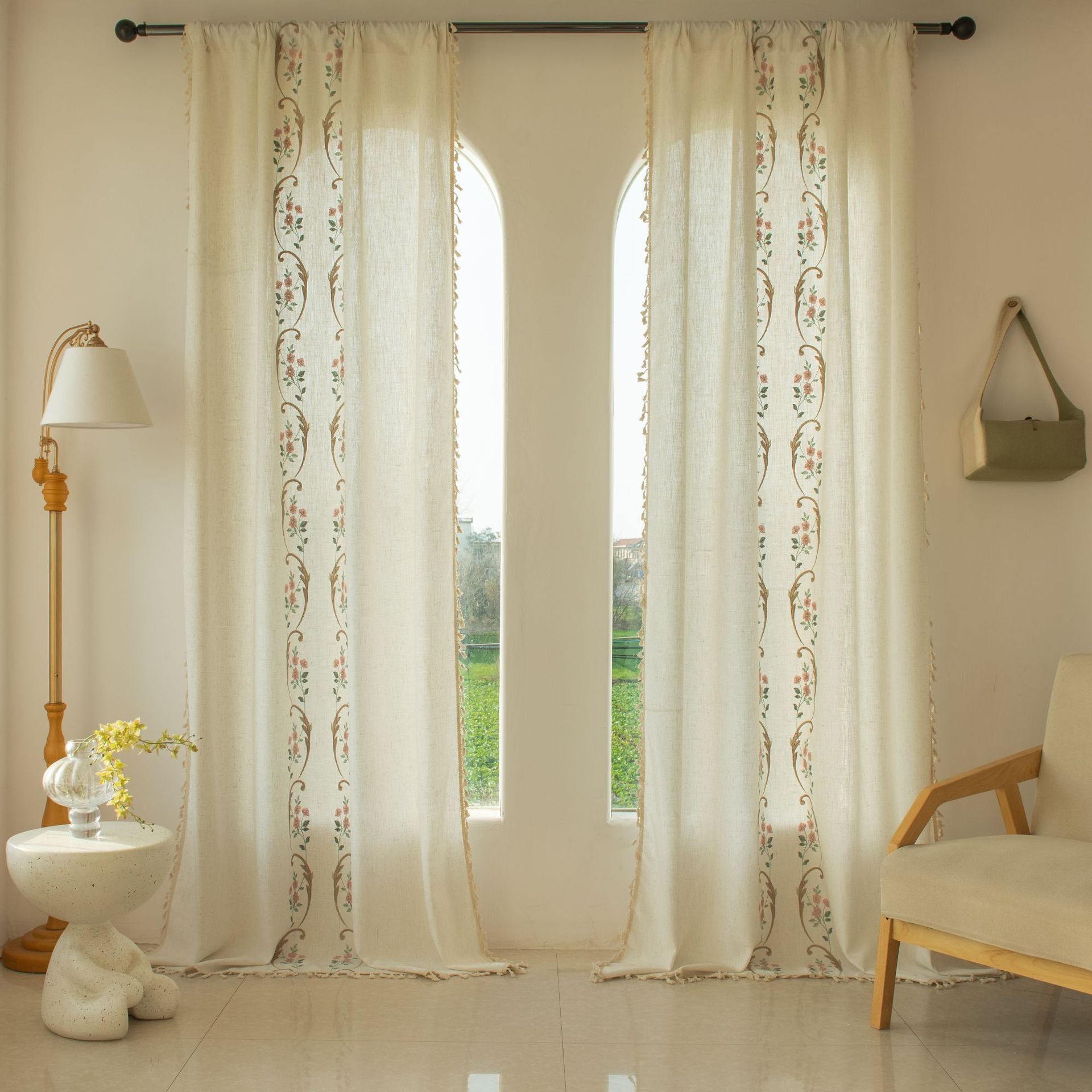Curtain Transparent and Impermeable American Country Pastoral Curtain Living Room Balcony Bedroom Decoration