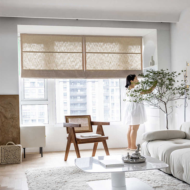 Roman Curtain Lifting Curtain Nordic Cloth Blind Semi-Shading Japanese Chinese Linen Cotton Linen Bay Window Bedroom Balcony Curtain