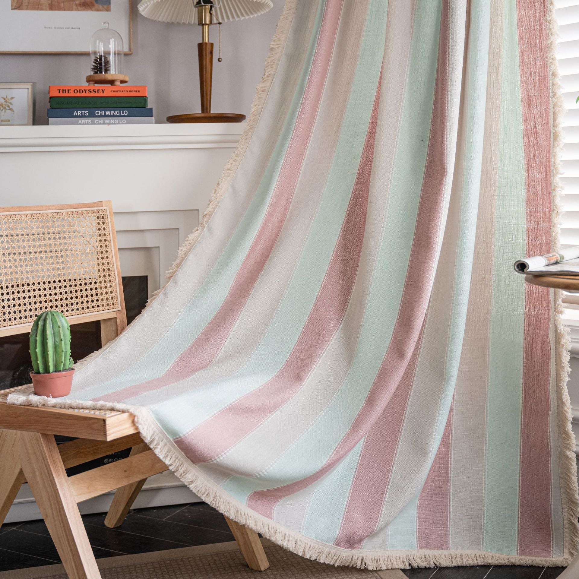 Shade curtains Rhyme Curtain Finished Striped Yarn-dyed White Whisker Contrast Kitchen Curtain Country Style Living Room Semi-Shaded Bay Window