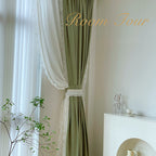 Custom French Curtain Matcha Green Australian Wool Lace Bedroom Living Room Shading Curtain Finished Cloth Curtain