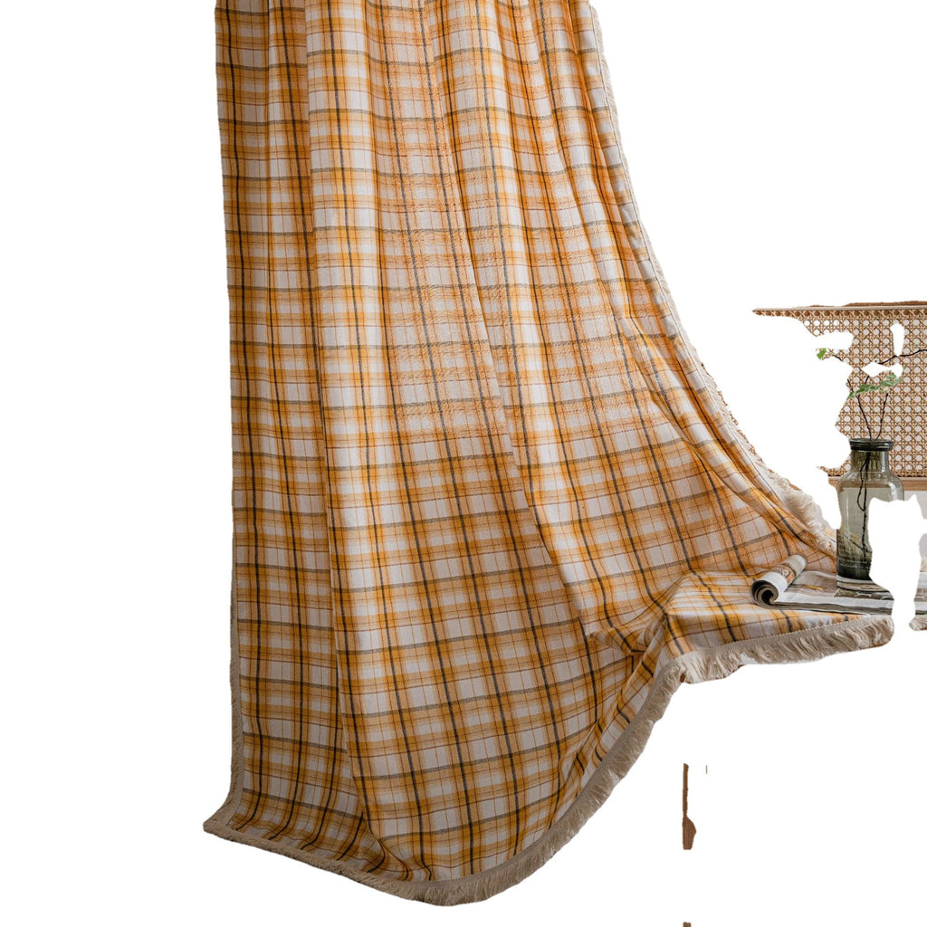 Curtain Plaid Yarn-dyed American Curtain Finished Kitchen Curtain Bay Window Curtain Semi-shading Balcony