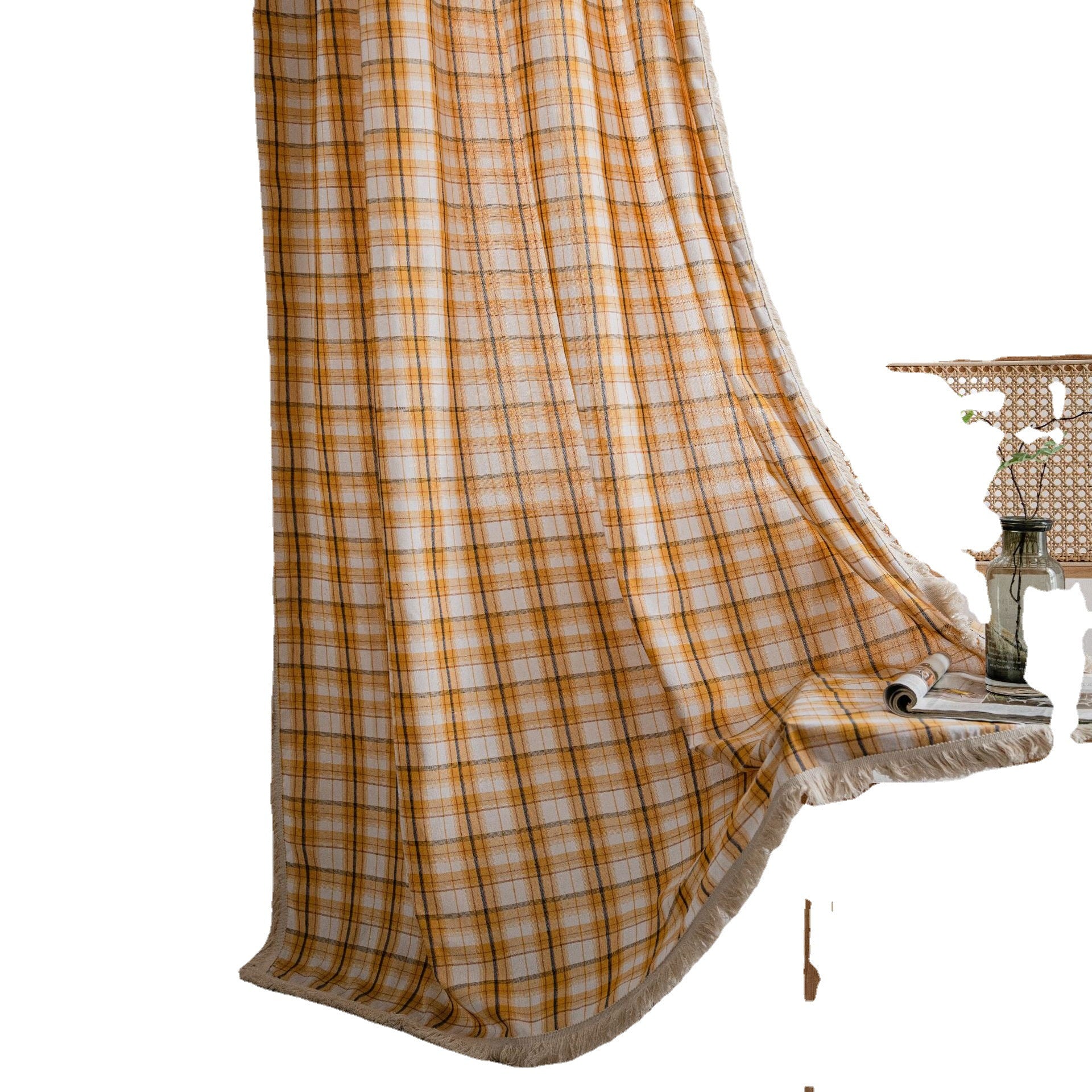 Curtain Plaid Yarn-dyed American Curtain Finished Kitchen Curtain Bay Window Curtain Semi-shading Balcony