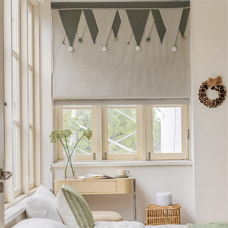 2025 New Light French Style American Style Fresh Green Chenille Shading Roman Curtain Study Lifting Curtain