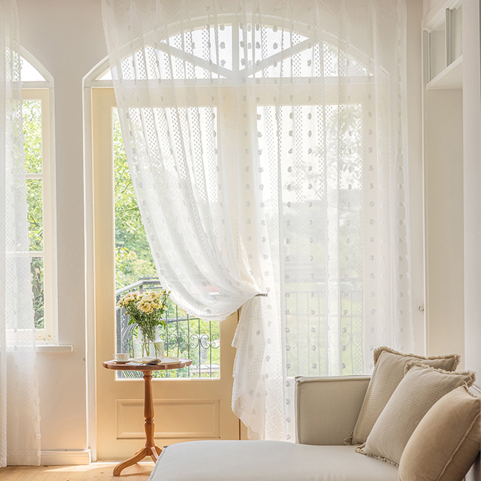 Soft Light Curtains  French white pompom ball yarn transparent curtain yarn curtain bedroom children's room from source factory