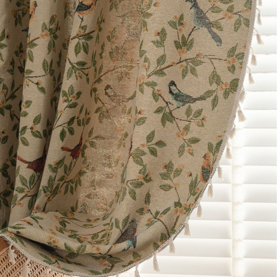 Jacquard Flower Bird Graphic Curtain for Kitchen Semi-Shaded Bay Window Treatment Factory Direct Supply