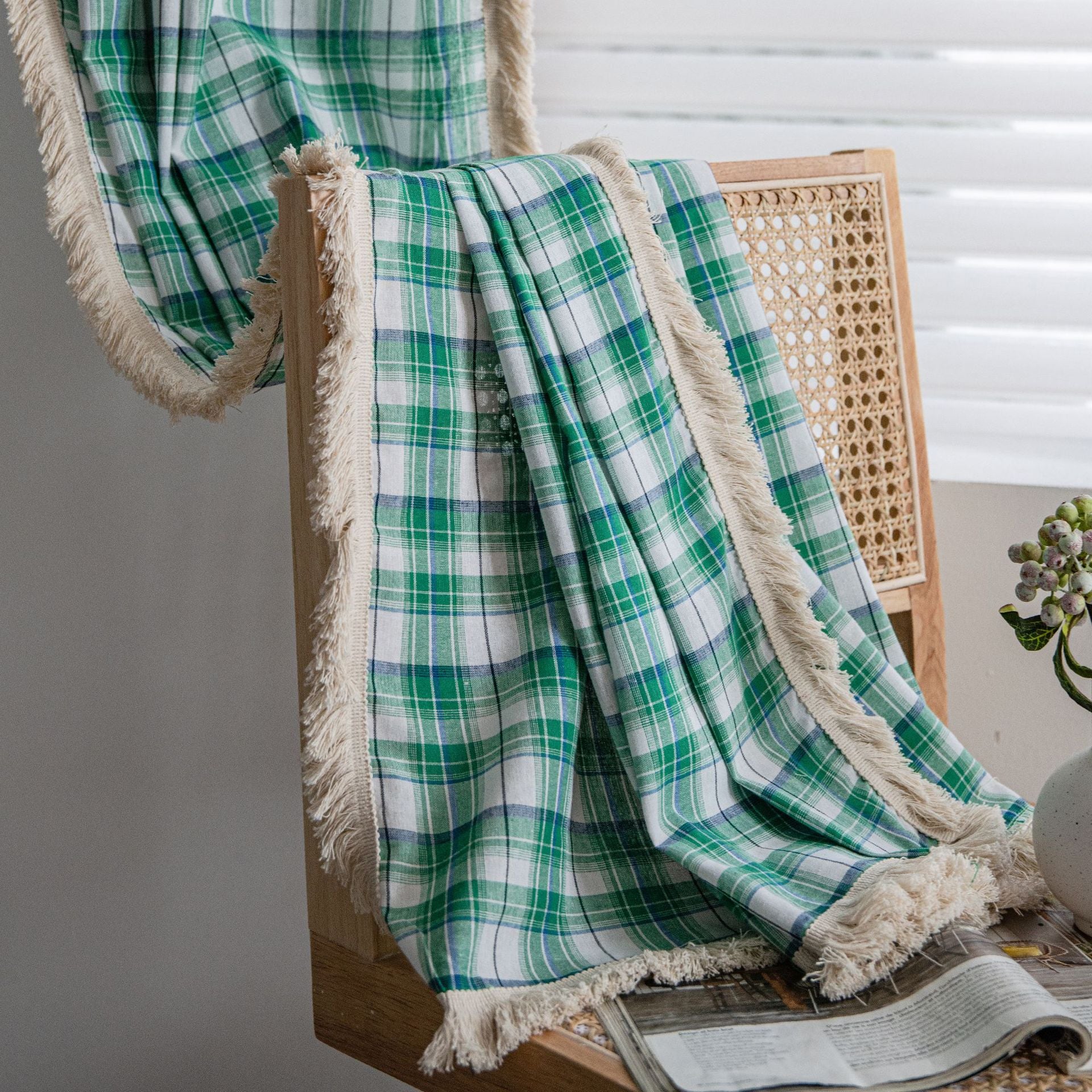 Curtain Plaid Yarn-dyed American Curtain Finished Kitchen Curtain Bay Window Curtain Semi-shading Balcony