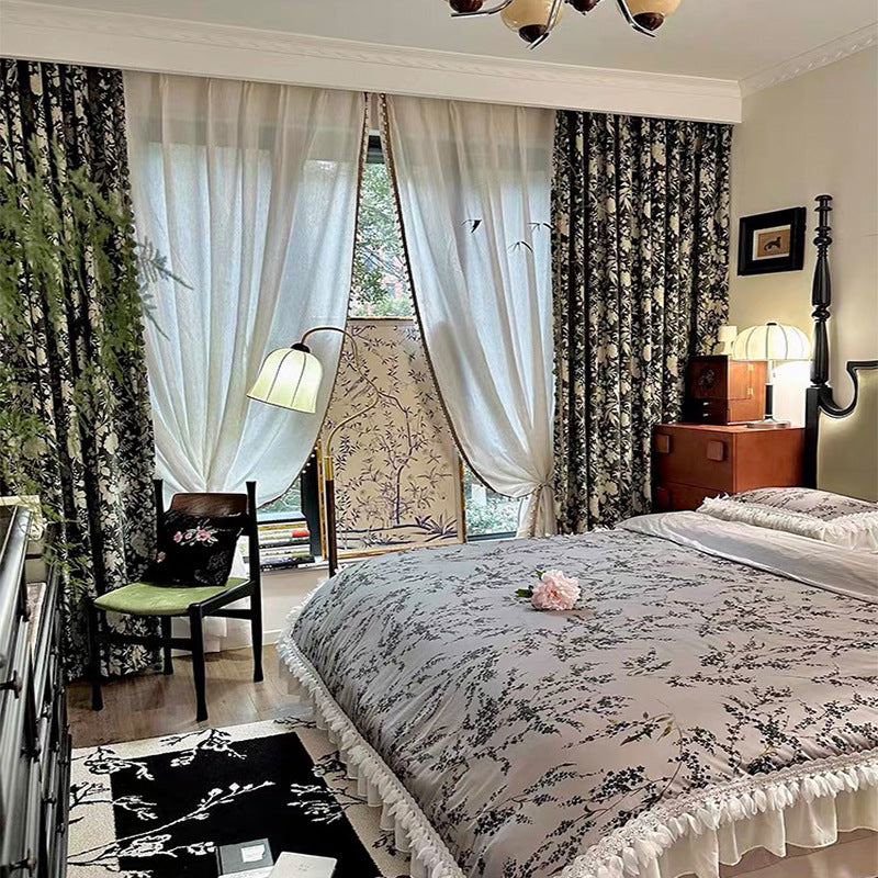 Autumn New American Style Antique Jacquard Curtain Vintage Chenille Bedroom Living Room Bay Window Thickened Blackout Curtain