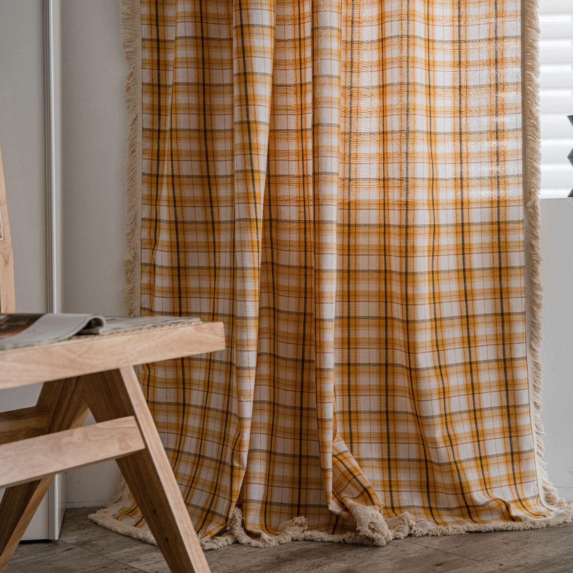 Curtain Plaid Yarn-dyed American Curtain Finished Kitchen Curtain Bay Window Curtain Semi-shading Balcony