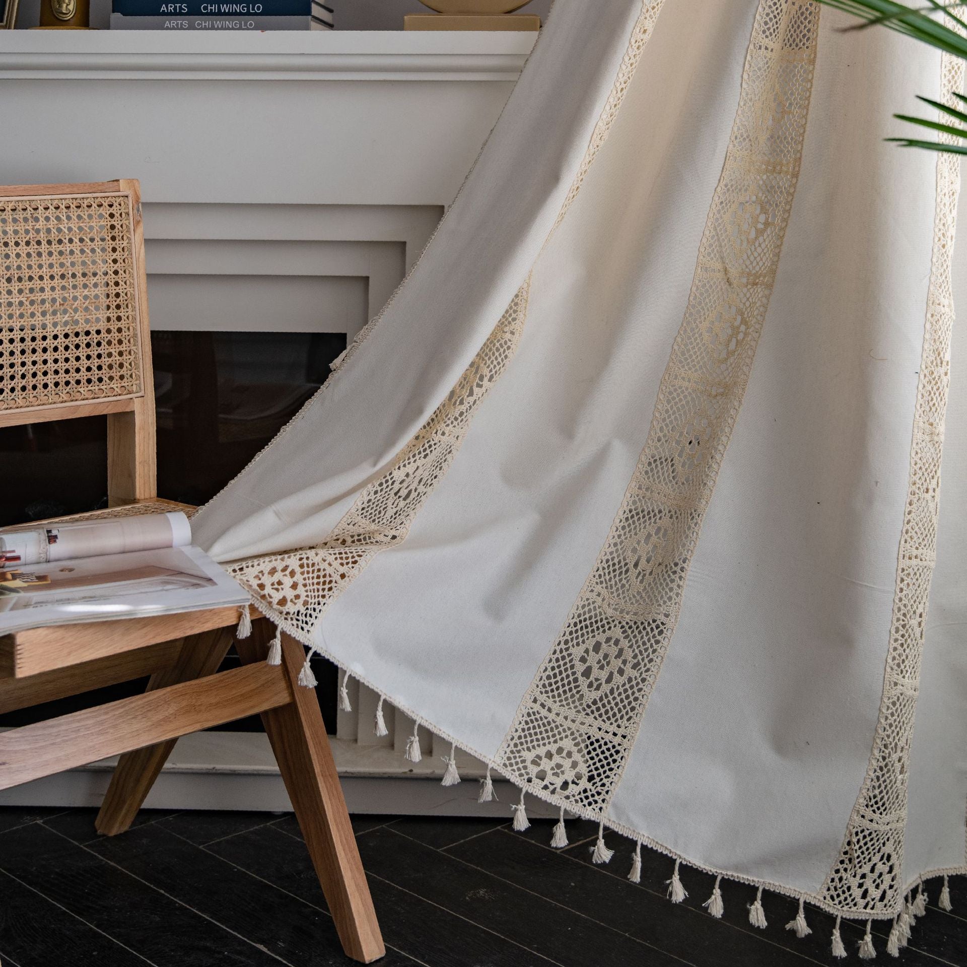 Curtain country style Curtain Finished Printed Hollow Stitching American Style Kitchen Curtain Semi-Shading Curtain Tassel