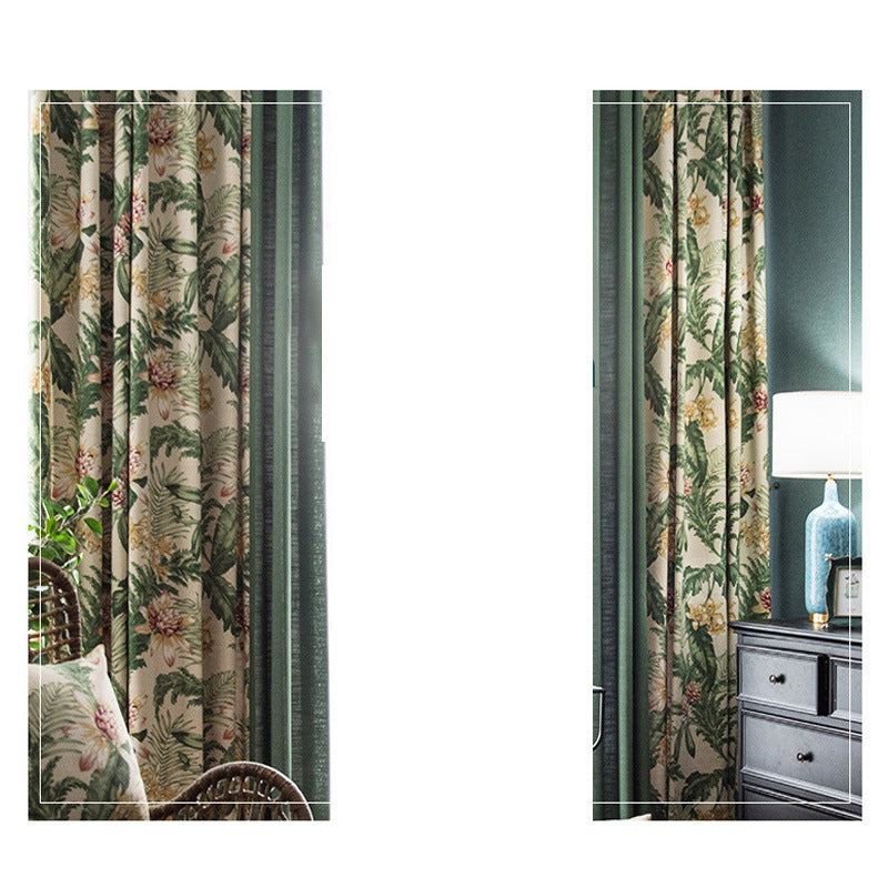 Light Luxury Country American Pastoral Blackout Cotton and Linen Bedroom Living Room Floor-To-Ceiling Window Splicing Window Screen House Curtain Cloth