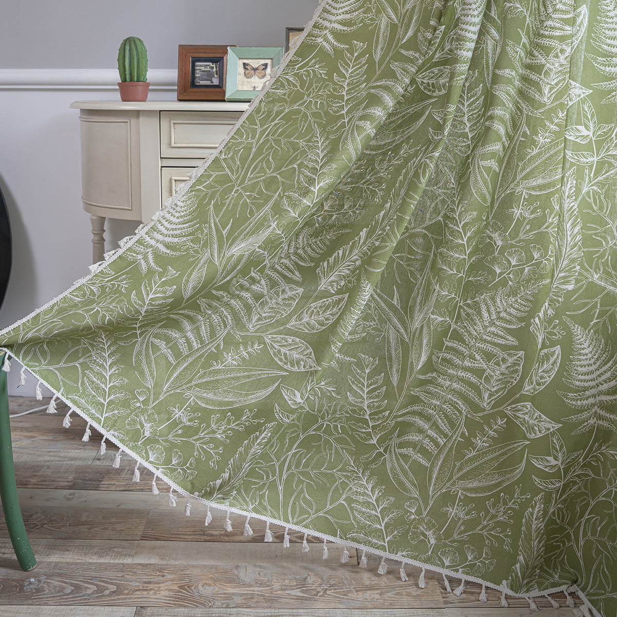 Curtain shades Finished Green Leaf Semi-shading Kitchen Curtain Partition Curtain Floating Window Transparent Factory Direct Supply