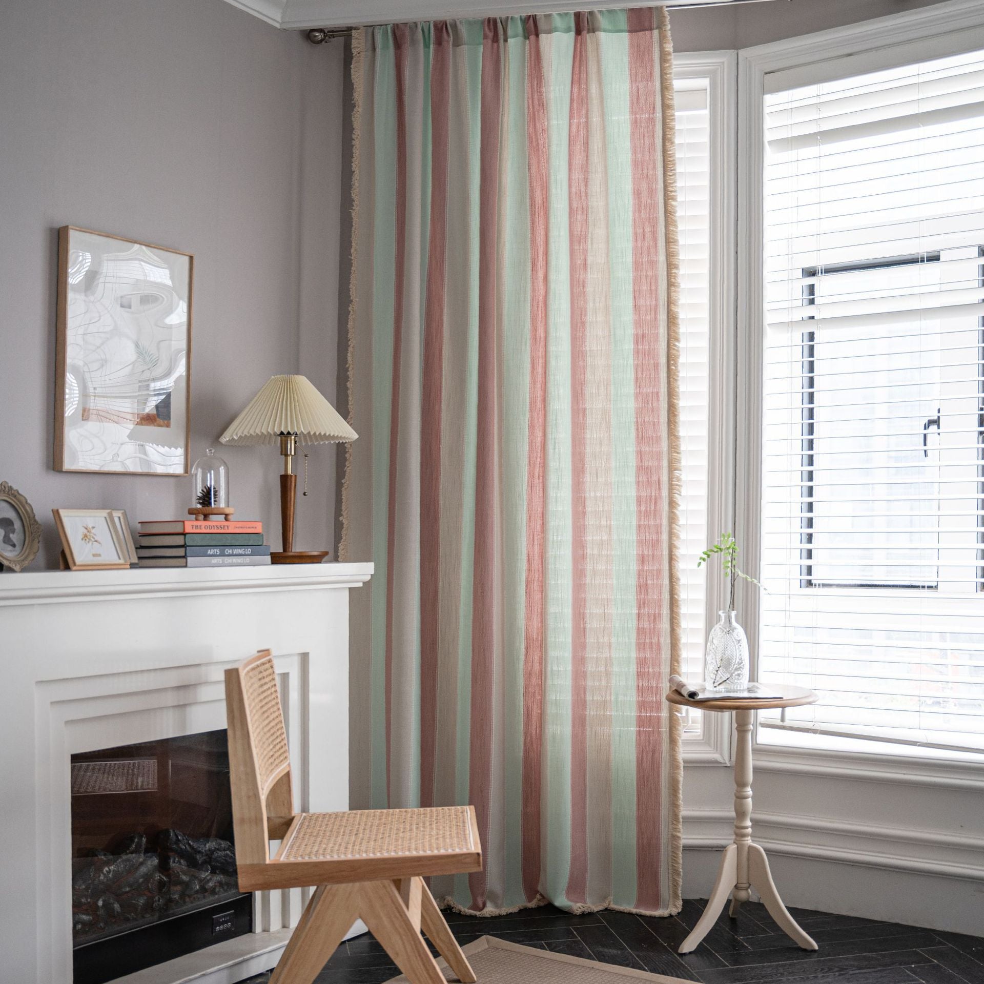 Shade curtains Rhyme Curtain Finished Striped Yarn-dyed White Whisker Contrast Kitchen Curtain Country Style Living Room Semi-Shaded Bay Window