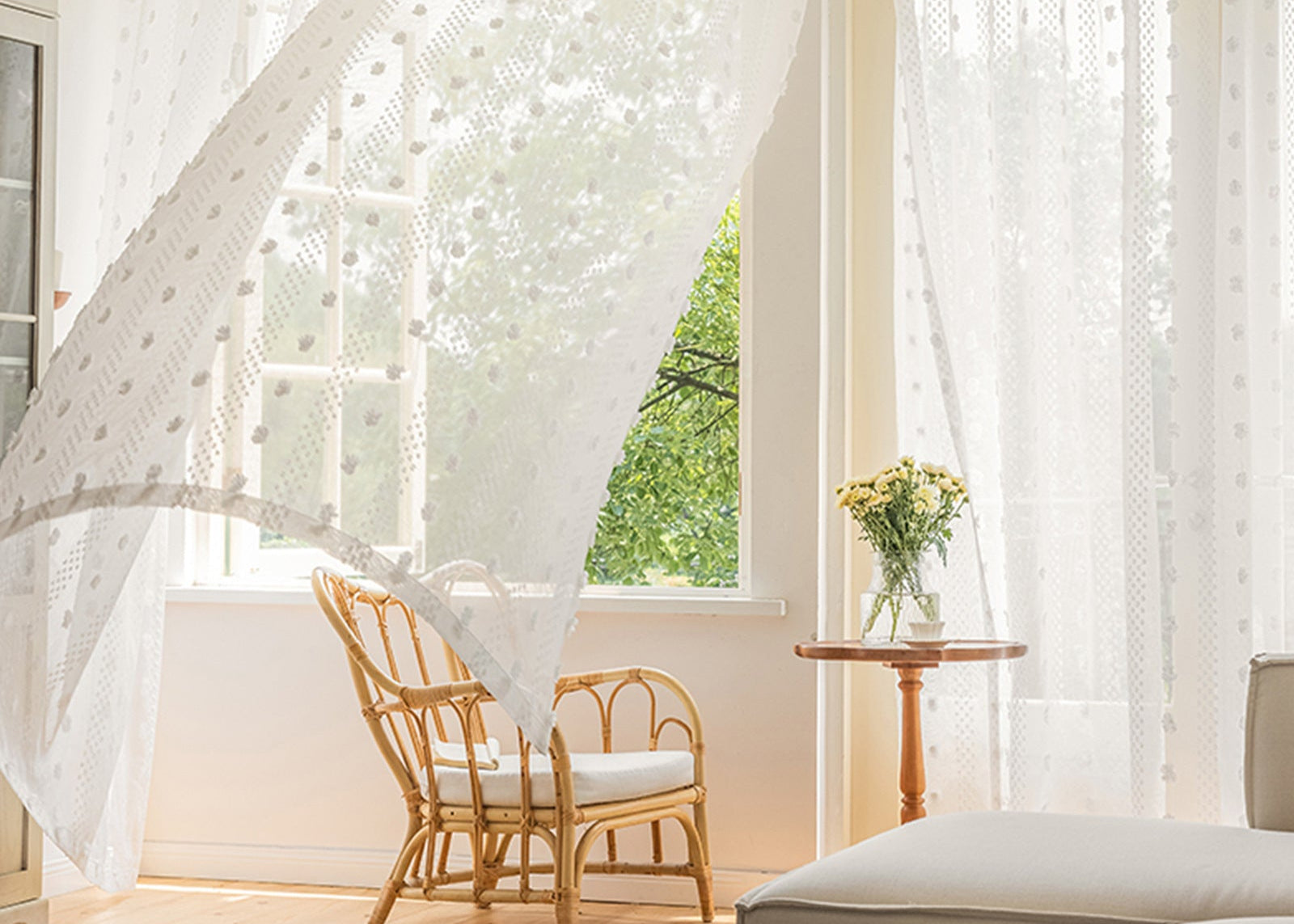Soft Light Curtains  French white pompom ball yarn transparent curtain yarn curtain bedroom children's room from source factory
