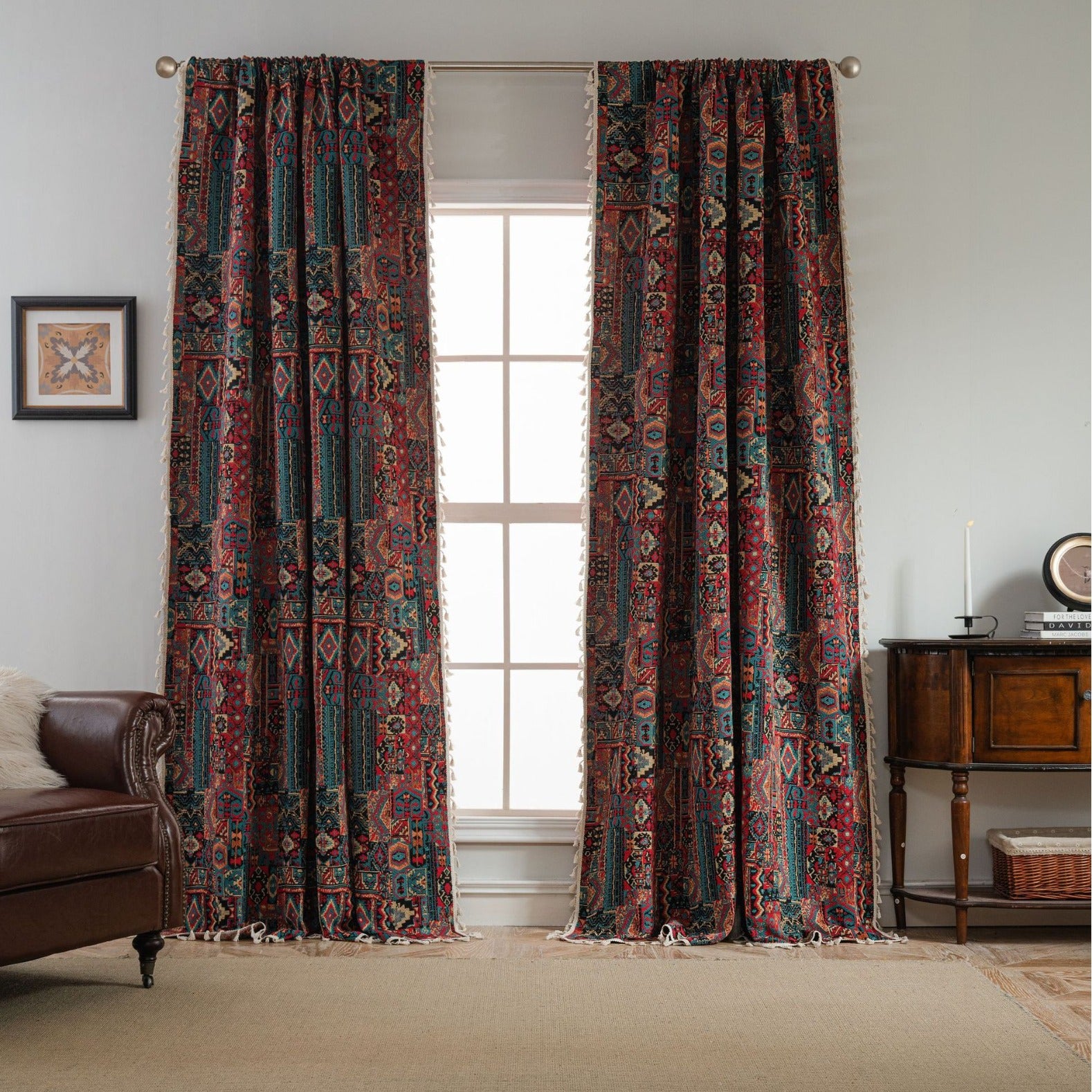 Geometric Contrast Jacquard Curtain Semi-Shading Finished Kitchen Window Treatment Floating Style Direct Supply