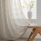 Curtain piece Beige Crochet Light Transmission American Country Hollow Living Room Balcony Bedroom Bay Window Art