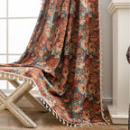 French Curtain Retro Style Thickened Green Floral Curtain Finished Semi-Shaded Green Monet Oil Painting