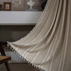 Bay Window Curtain Finished Green Contrasting Color Blocking Curtain Semi-shading Tassel Embroidered Door Curtain Bedroom Rural Style