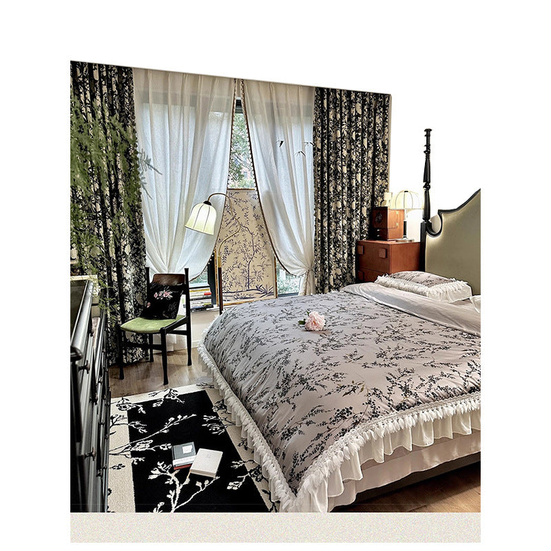 Autumn New American Style Antique Jacquard Curtain Vintage Chenille Bedroom Living Room Bay Window Thickened Blackout Curtain