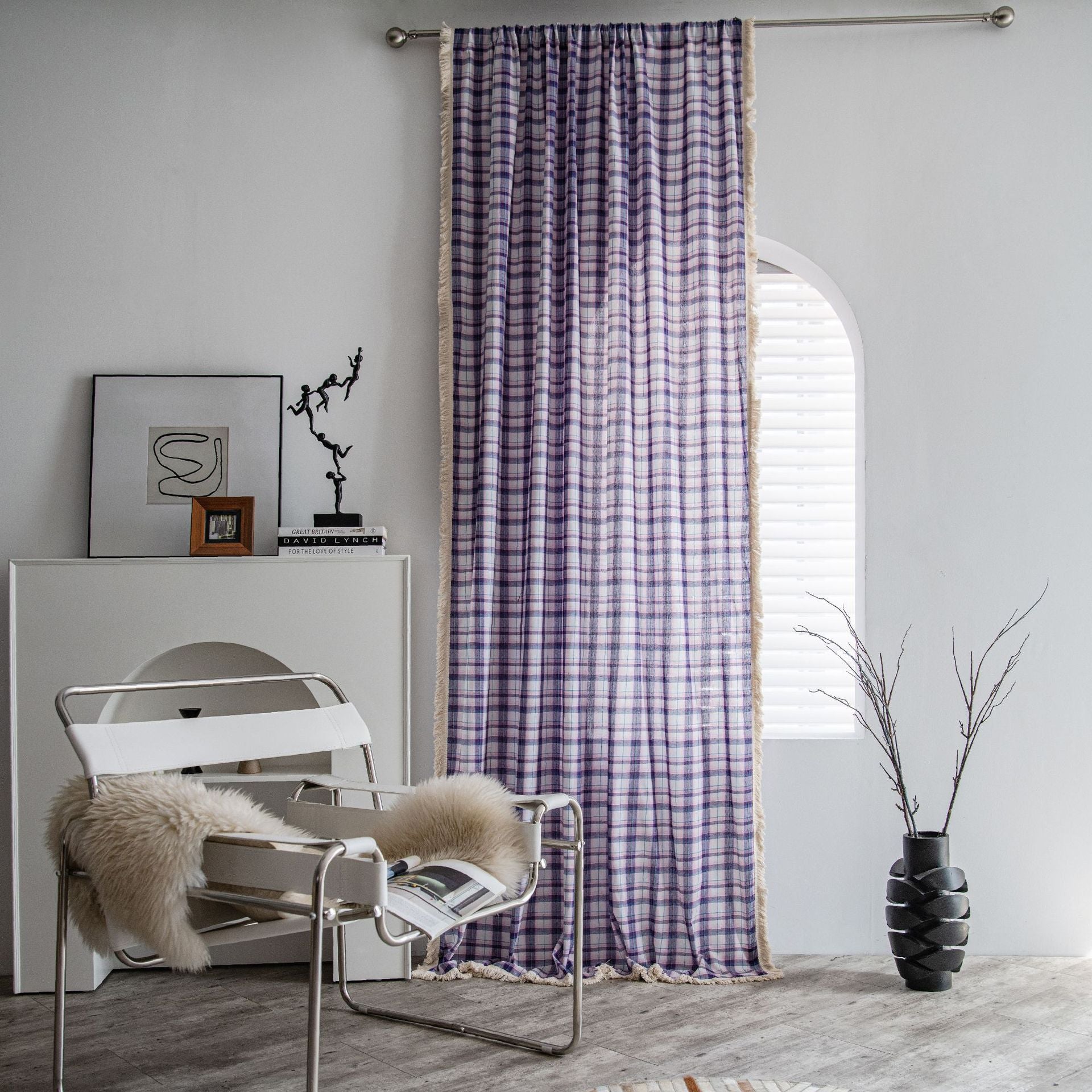 Curtain Plaid Yarn-dyed American Curtain Finished Kitchen Curtain Bay Window Curtain Semi-shading Balcony