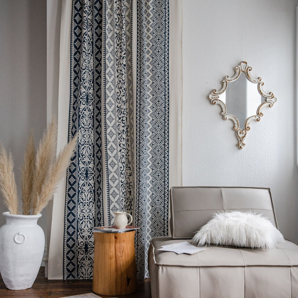 Curtain Finished Cotton and Linen Printed Blue and White Porcelain Home Stay Curtain Semi-Shaded Kitchen Bay Window Factory Direct Supply