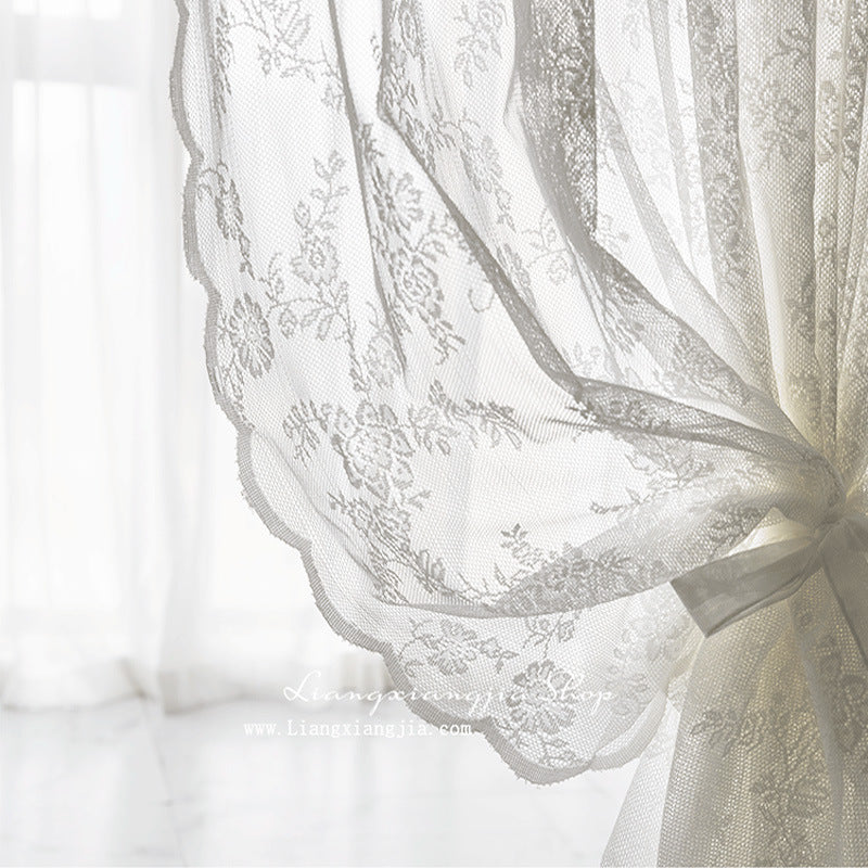 American-style Nordic French-style Lace Window Screen Warp Knitted Jacquard Balcony Curtain Door Curtain Rose Garden Window Screen Finished Cross-border