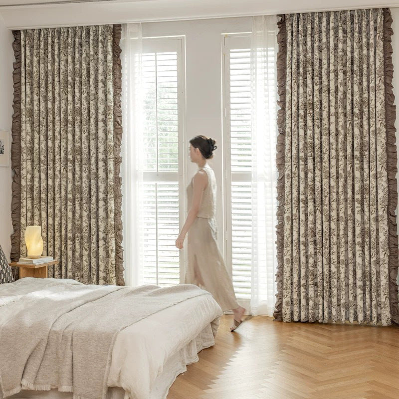 2025 New Arrival Middle French Style Chenille Jacquard Curtain Blackout Retro Bedroom Living Room Advanced Sense Tasha Garden