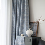 New Chinese Moire Wave Roll Texture Gray Blue High-end Living Room Bedroom Curtain High Temperature Sizing Package Installation