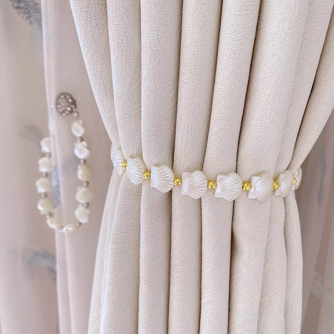Ocean Heart Shell Curtain Tape Bedroom Living Room Gauze Curtain Light Luxury Rhinestone Magnetic Buckle Tying Rope Cable Tie Pair