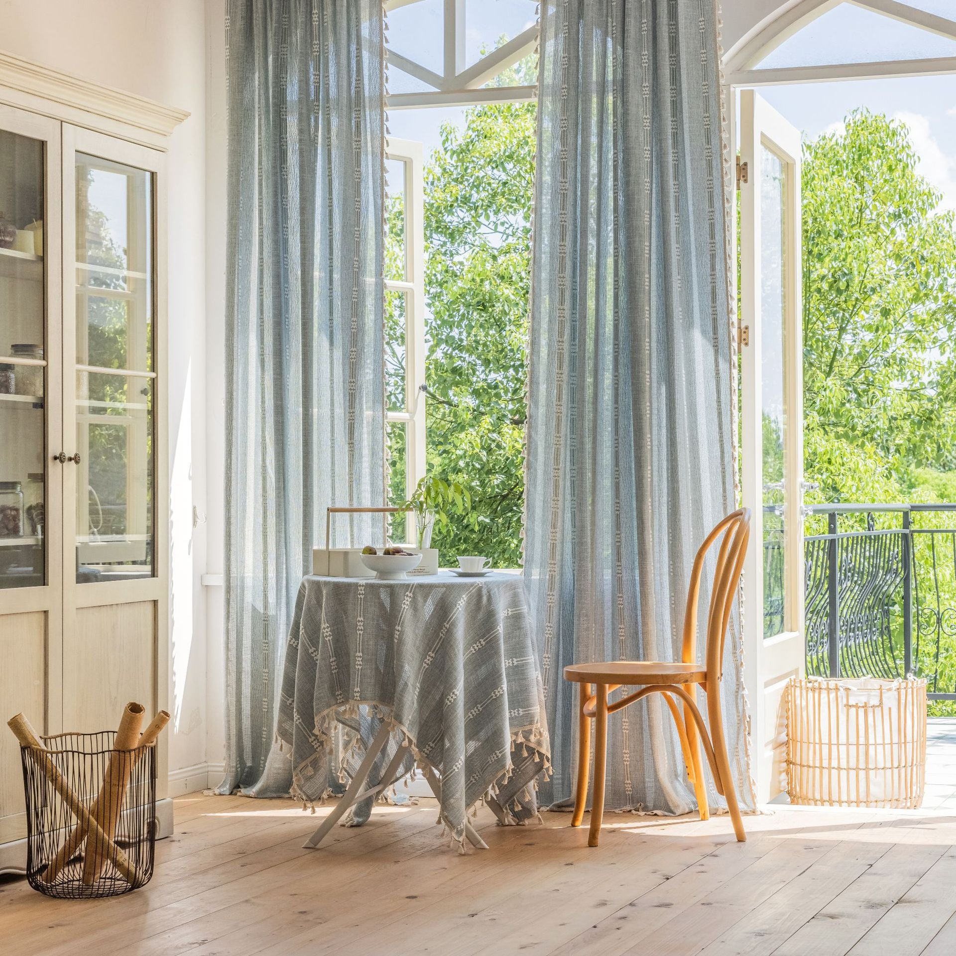 Curtain Finished White Striped Embroidered Curtain Semi-Shading Curtain Hollow Curtain for Kitchen Living Room Window Curtain
