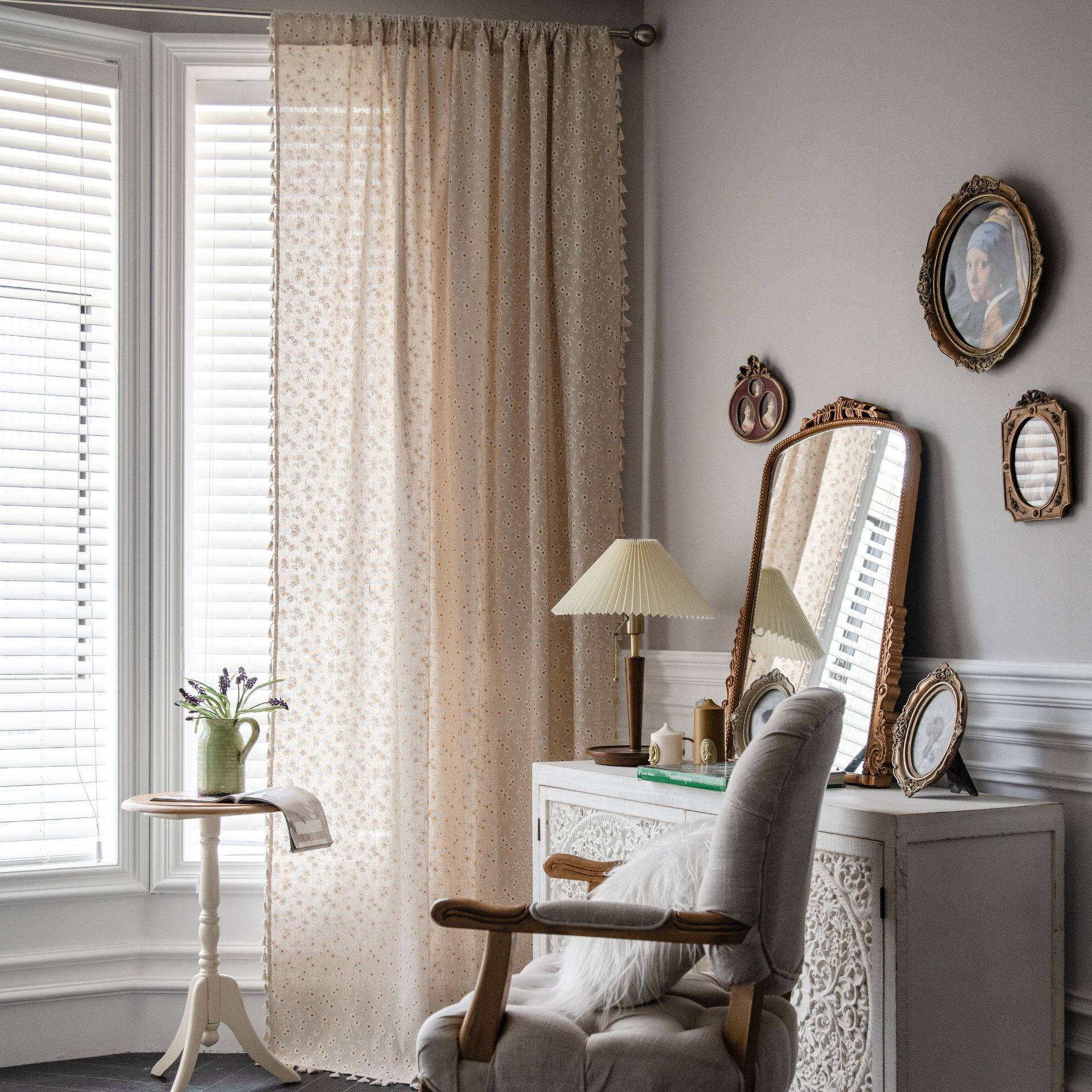 Curtain Finished Cotton and Linen Kitchen Curtain Pastoral Daisy Printed Bay Window Curtain