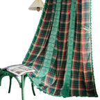 Curtain Green Plaid Stitching Yarn-dyed American Curtain Finished Kitchen Curtain Bay Window Curtain Semi-shading