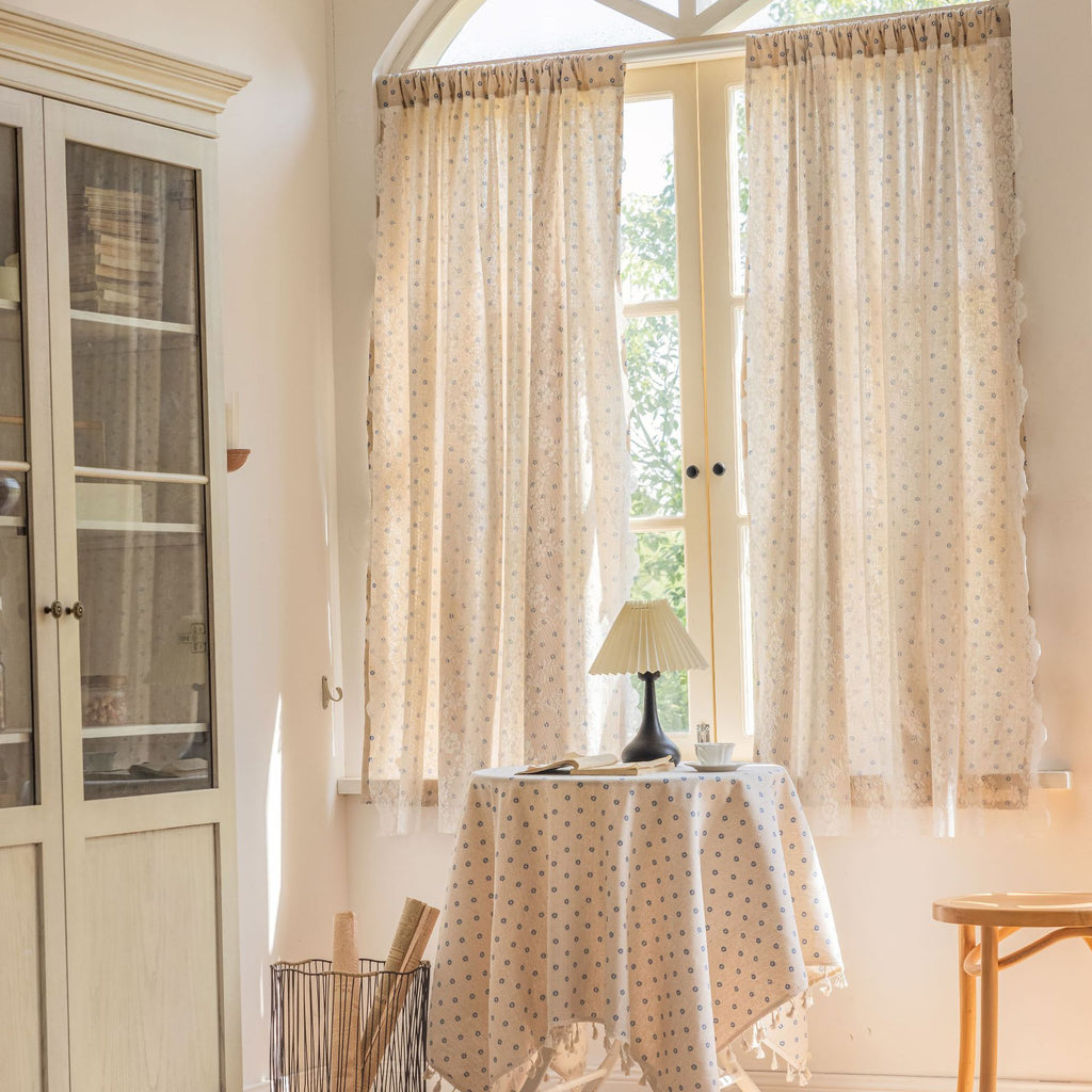 Grey Printed Curtain Sketch Semi-Shading Short Design Fresh Style Direct from Factory