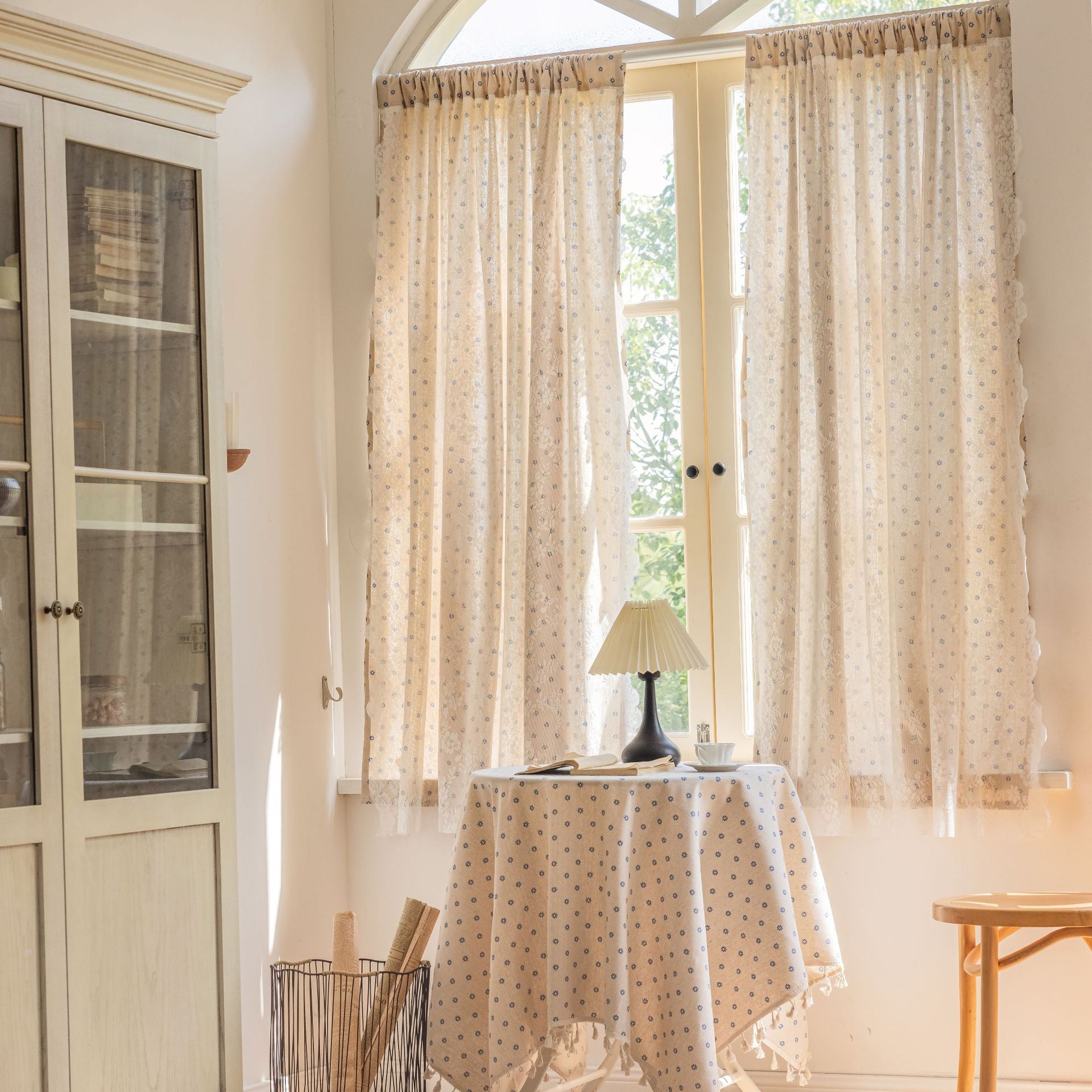 Grey Printed Curtain Sketch Semi-Shading Short Design Fresh Style Direct from Factory