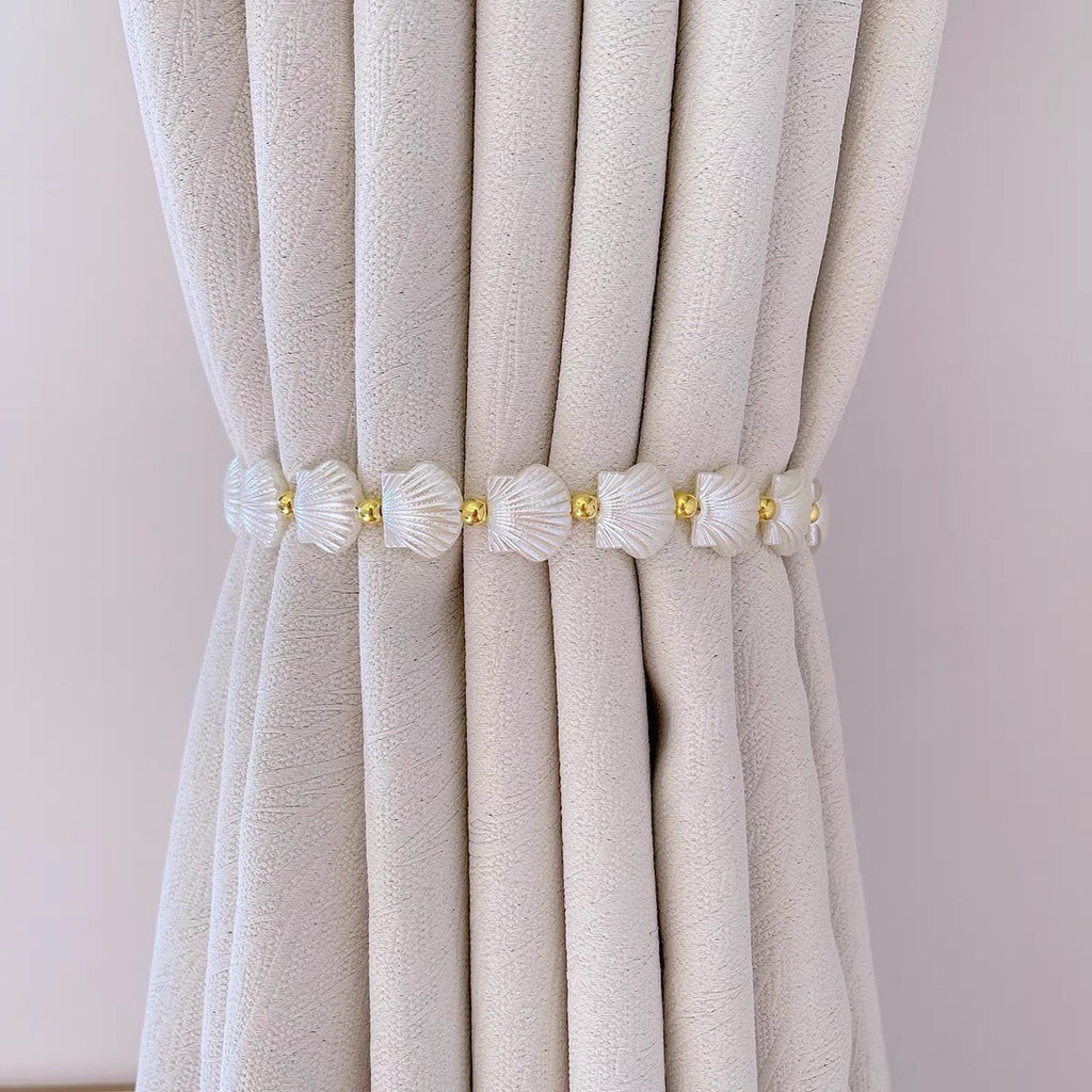 Ocean Heart Shell Curtain Tape Bedroom Living Room Gauze Curtain Light Luxury Rhinestone Magnetic Buckle Tying Rope Cable Tie Pair