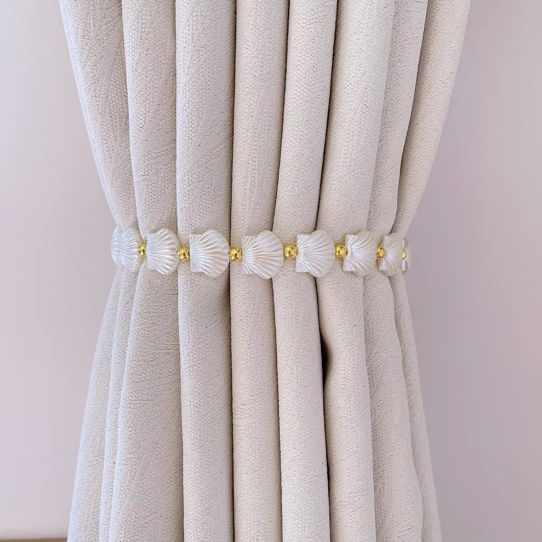 Ocean Heart Shell Curtain Tape Bedroom Living Room Gauze Curtain Light Luxury Rhinestone Magnetic Buckle Tying Rope Cable Tie Pair